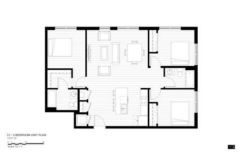 a floor plan of a 3 bedroom unit plan